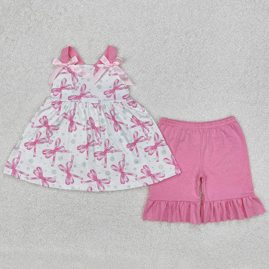 Baby Girls Clothes Pink Bows Straps Top Ruffle Shorts Clothes Sets GSSO2075 3.7