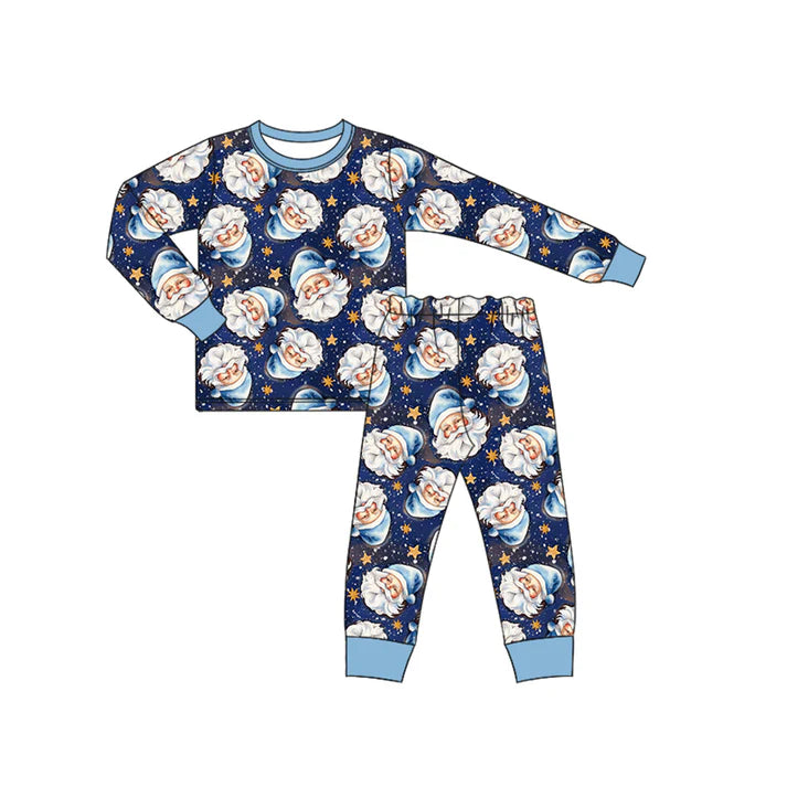Preorder (moq 5)Baby Boys Hot Blue Long Sleeves Santa Stars Plaid Top Pant Pajamas Set 6.19