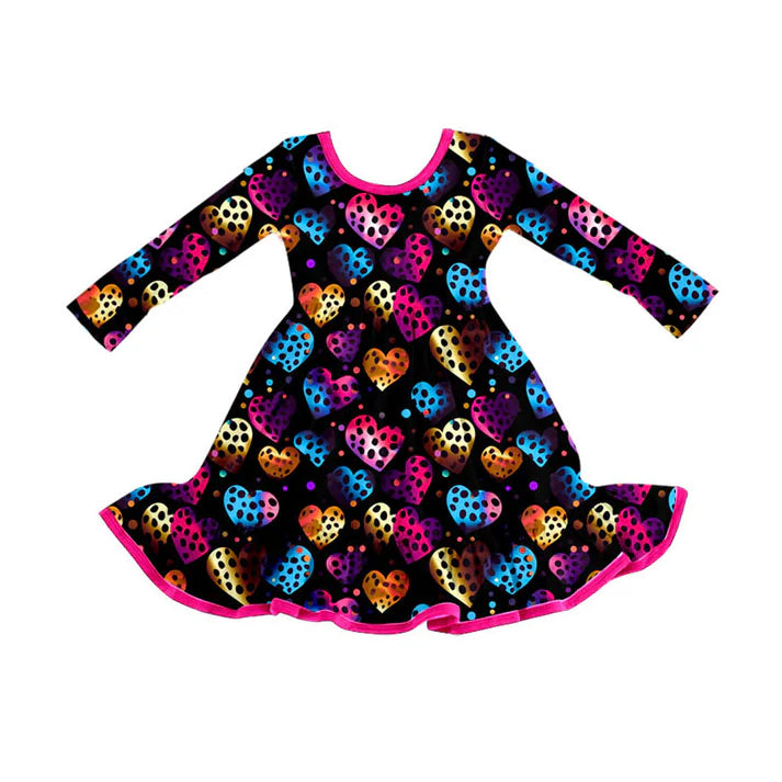 Preorder (moq 8)Baby Girls Polka Dots Hearts Valentine Ruffle Knee Length Dresses 9.11