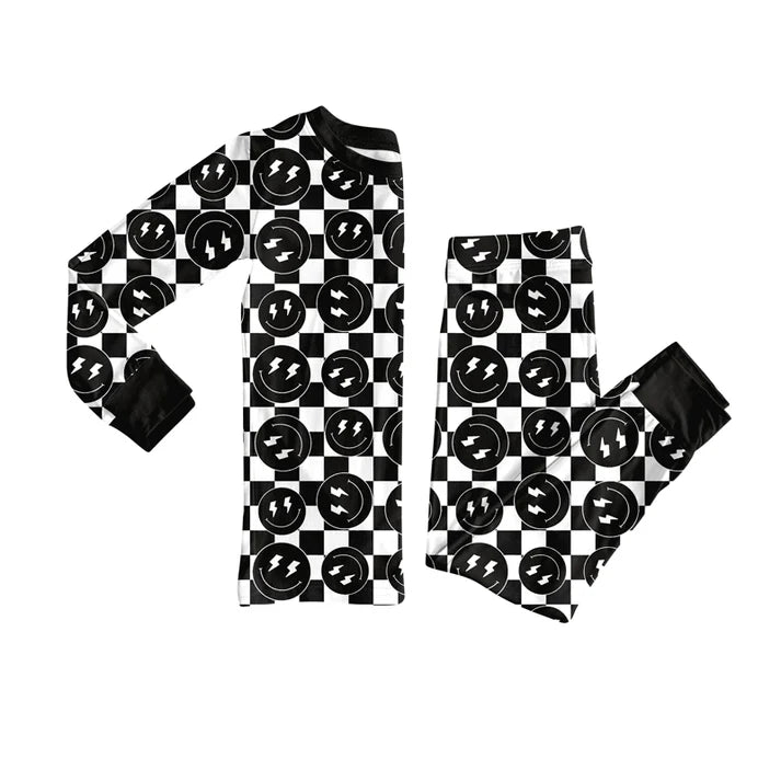 Preorder(moq 5) Baby Boys Western Black Checkered Smiles Top Pants Lounge Wear Pajamas Sets 8.11