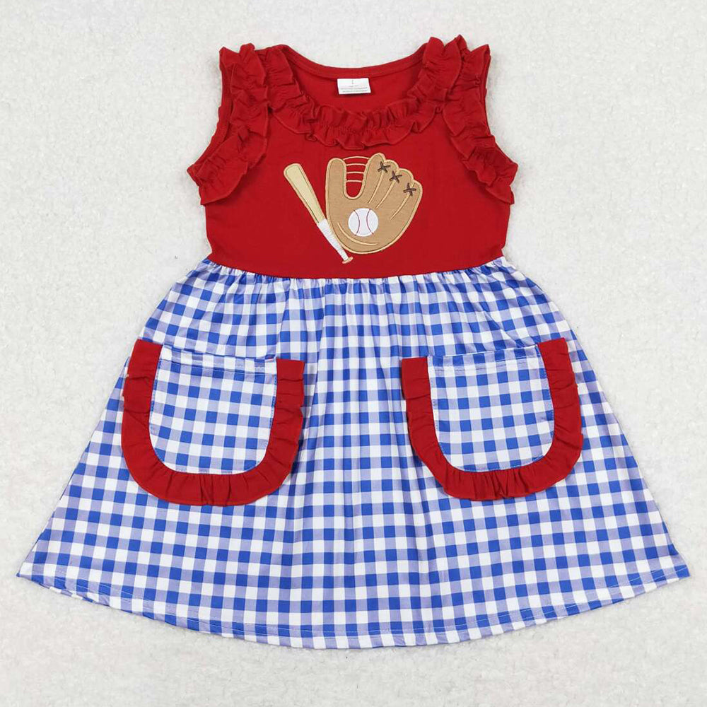 Boutique Baby Girls Dress Baseball Embroidery Knee Length Dresses GSD0566