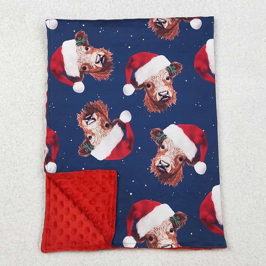 Baby Kids Blankets Christmas Western Highland Cows Hats Minky Blankets BL0088 10.14