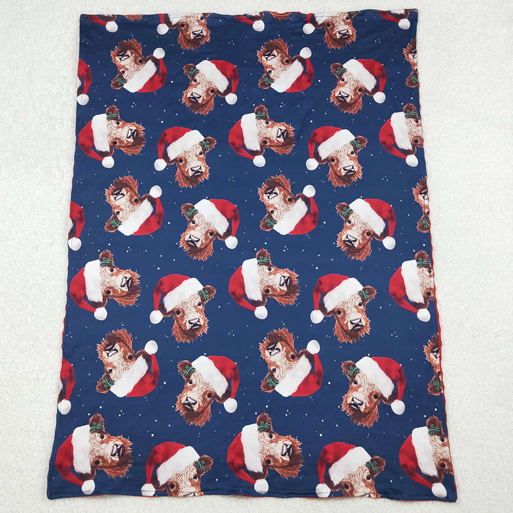 Baby Kids Blankets Christmas Western Highland Cows Hats Minky Blankets BL0088 10.14