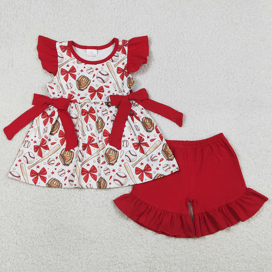 Baby Girls Clothes Baseballs Bows Tunic Ruffle Shorts Team Clothes Sets GSSO3058 1.5
