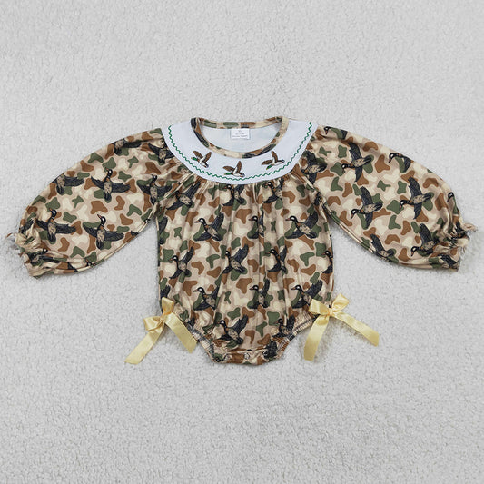 Baby Girls Rompers Embroidery Ducks Southern Khaki Camo Hunting Ruffle Rompers LR2896 1.8