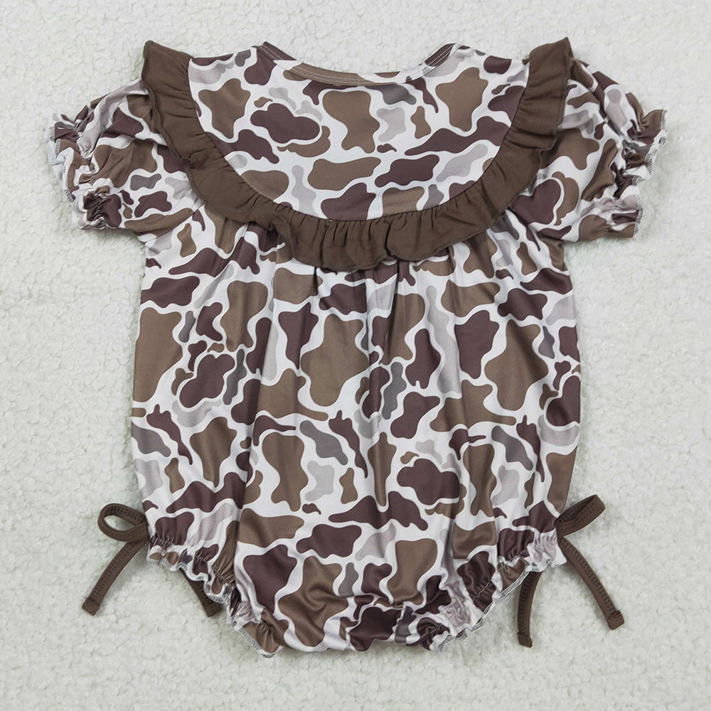 Baby Girls Rompers Embroidery Mama's Bestie Southern Brown Camo Ruffle Rompers SR3888