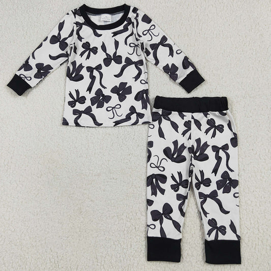 Baby Girls Pajamas Long Sleeves Black Bows Top Pant Pajamas Sets GLP2395 6.19