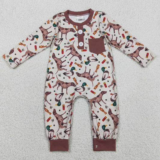 Baby Boys Rompers Long Sleeve Ducks Dogs Button Pocket Hunting Rompers LR2576