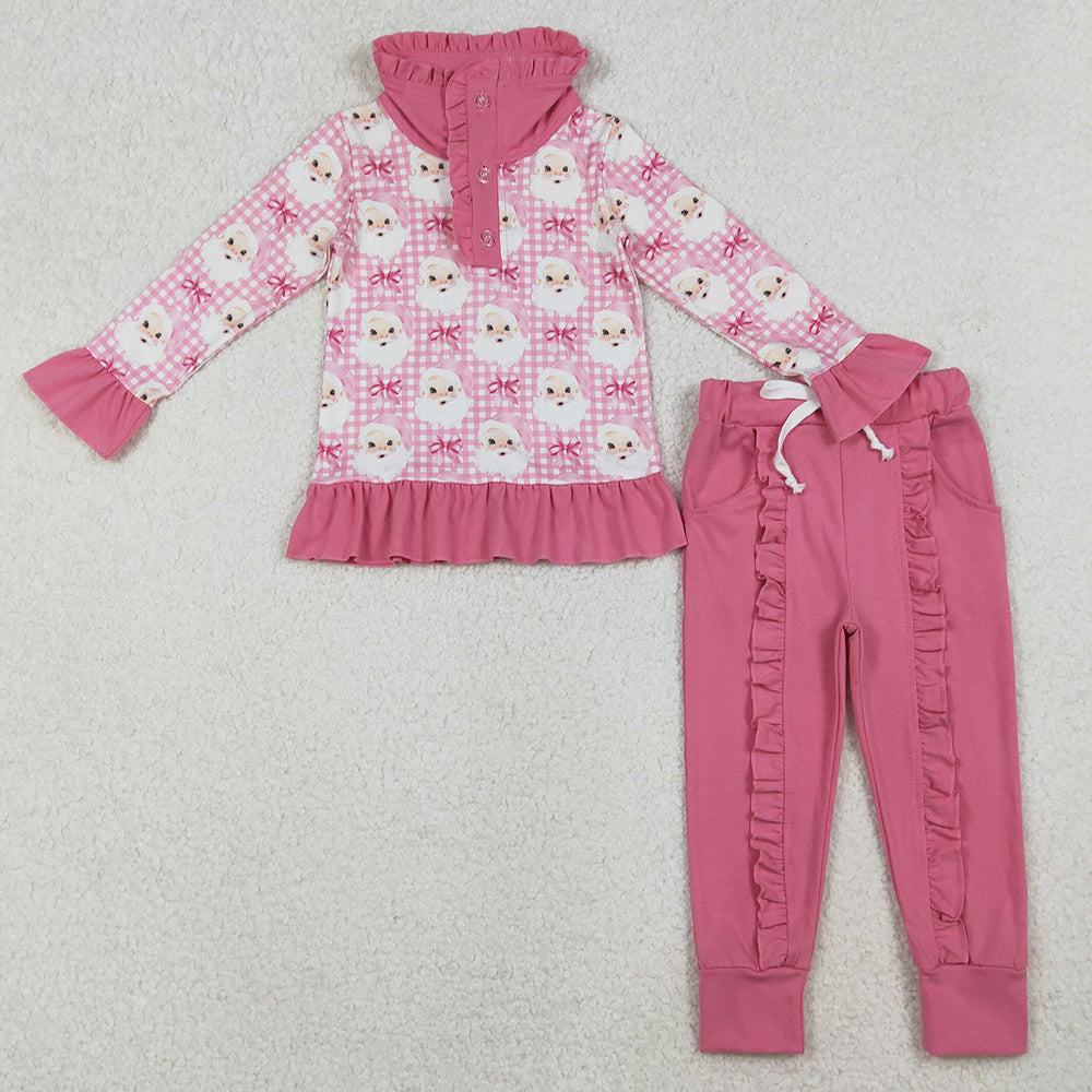 Baby Girls Clothes Pink Checked Santa Button Top Pockets Pants Christmas Clothes Sets GLP2881 10.14
