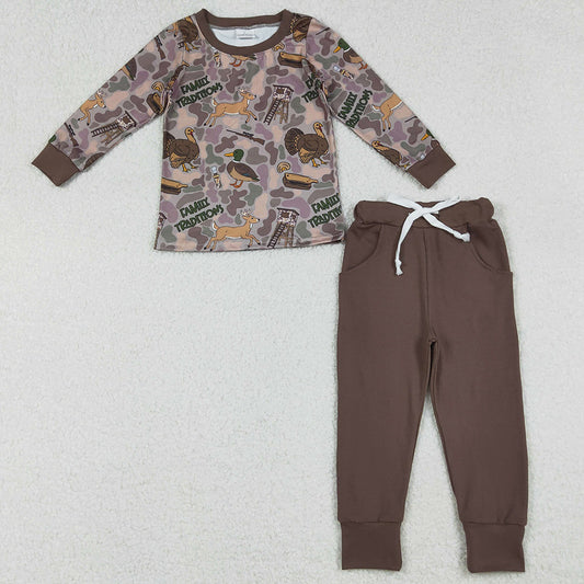 Baby Boys Clothes Brown Turkey Ducks Camo Top Pockets Pant Hunting Clothes Set BLP1178 10.1