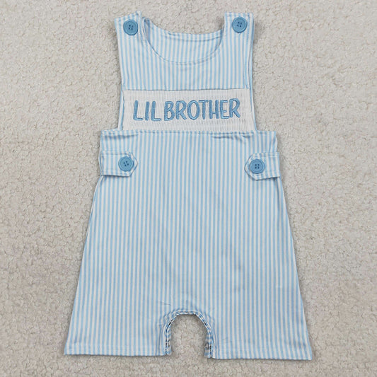 Baby Boys Rompers Embroidery Little Brother Sleeveless Blue Stripe Rompers SR3592