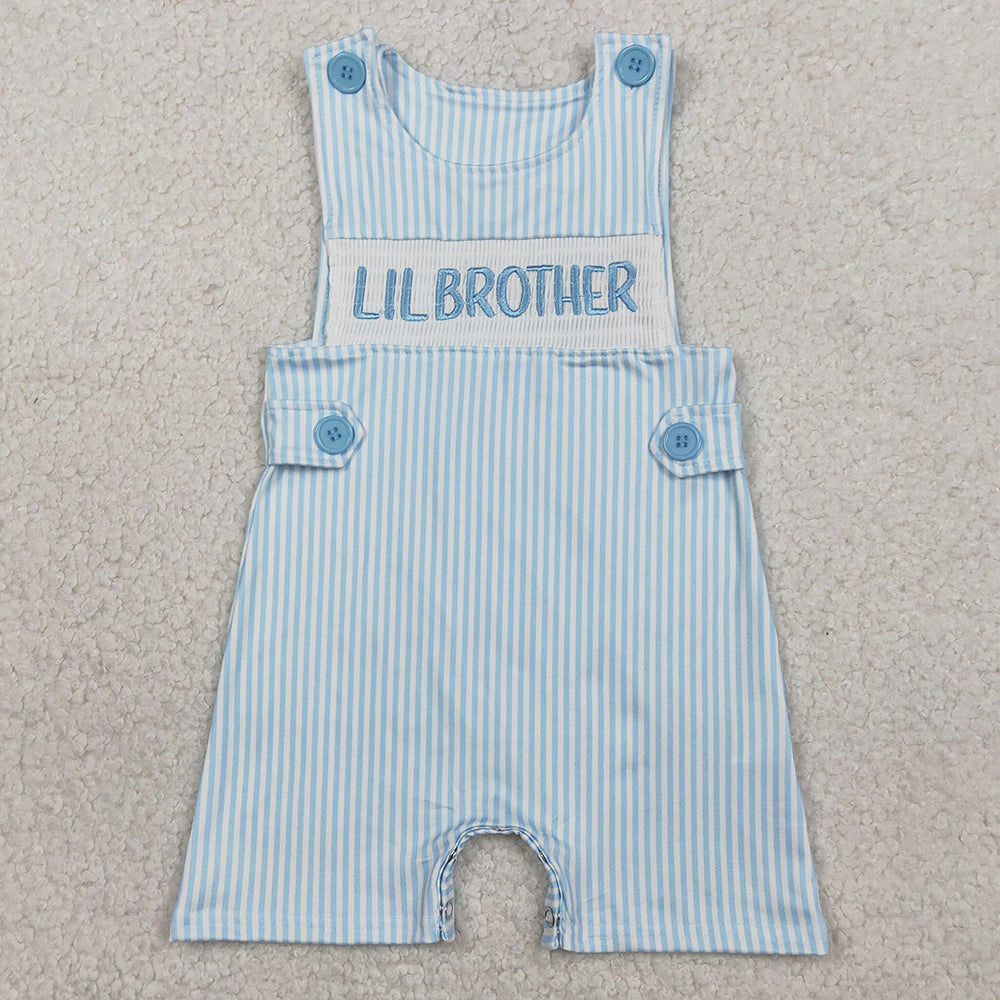 Baby Boys Rompers Embroidery Little Brother Sleeveless Blue Stripe Rompers SR3592