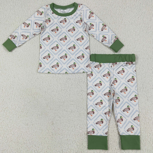 Baby Boys Pajamas Long Sleeves Green Ducks Plaid Top Pant Pajamas Sets BLP1086 6.24