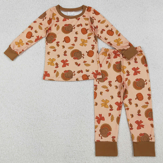 Baby Girls Pajamas Turkey Pumpkins Top Pant Thanksgiving Pajamas Sets GLP2883 10.4