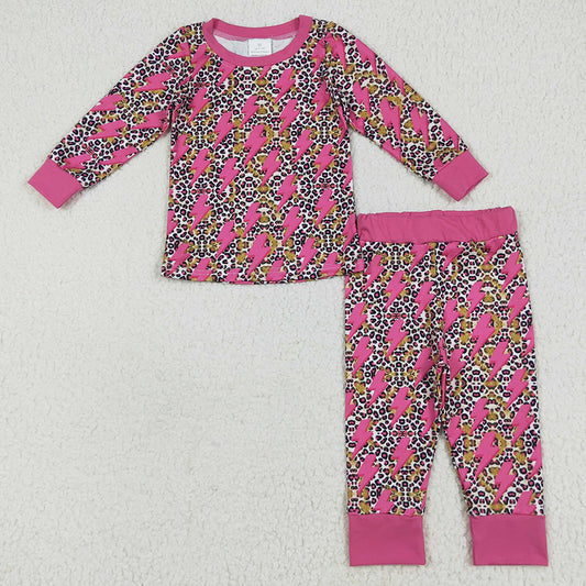 Baby Girls Pajamas Long Sleeves Pink Lightning Leopard Top Pant Pajamas Sets GLP2393 6.25