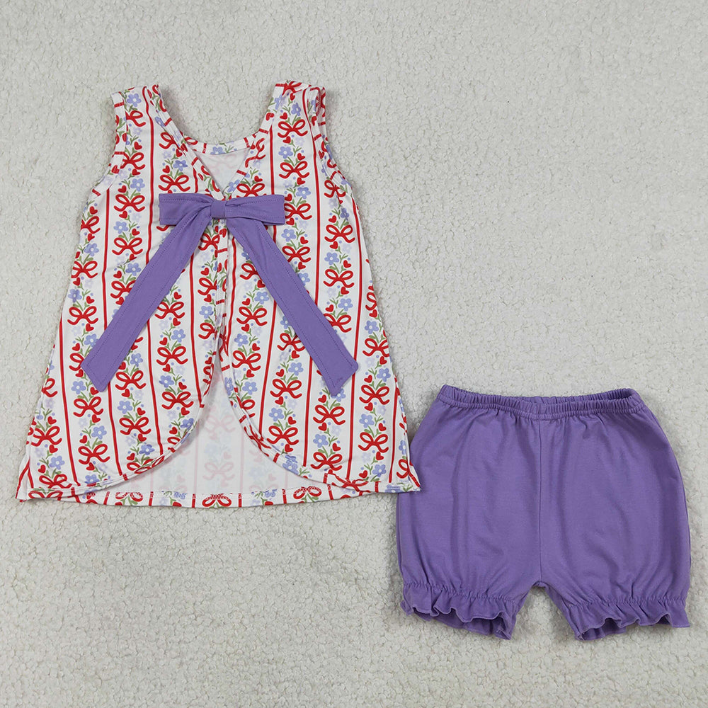 Baby Girls Clothes Bows Flowers Stripe Back Bows Tunic Ruffle Shorts Clothes Sets GSSO2785