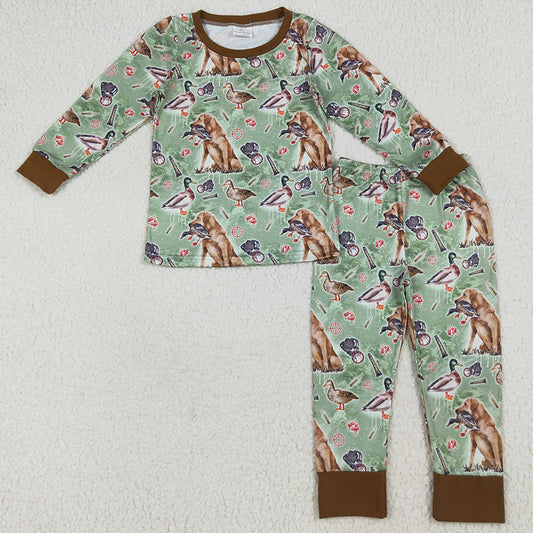 Baby Boys Pajamas Green Long Sleeves Dogs Ducks Hunting Top Pant Pajamas Sets BLP1070 7.9