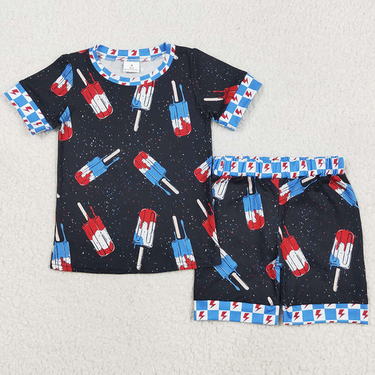 Baby Boys Pajamas Black Short Sleeves Popsicle Shirt Shorts 4th Of July Pajamas Sets BSSO1401 5.22