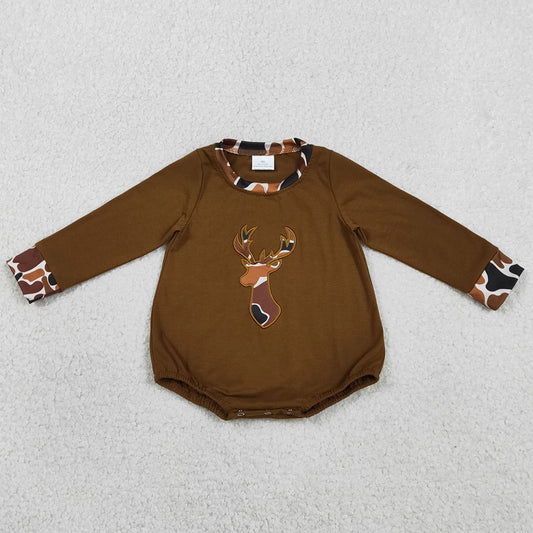 Baby Boys Rompers Embroidery Camo Deer Brown Long Sleeve Hunting Rompers LR2260