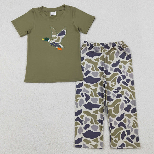 Baby Boys Clothes Embroidery Camo Duck Green Top Flare Pant Hunting Set BSPO0583 10.20