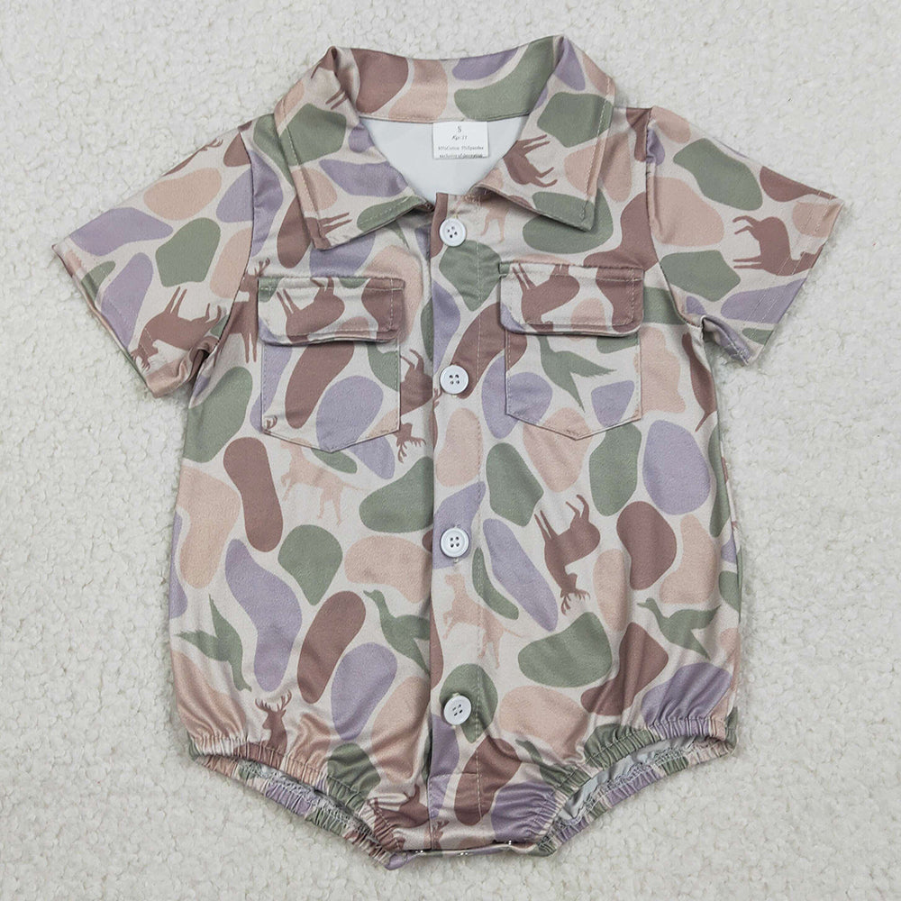 Baby Boys Rompers Ducks Dogs Deer Camo Pockets Button Hunting Rompers SR3544