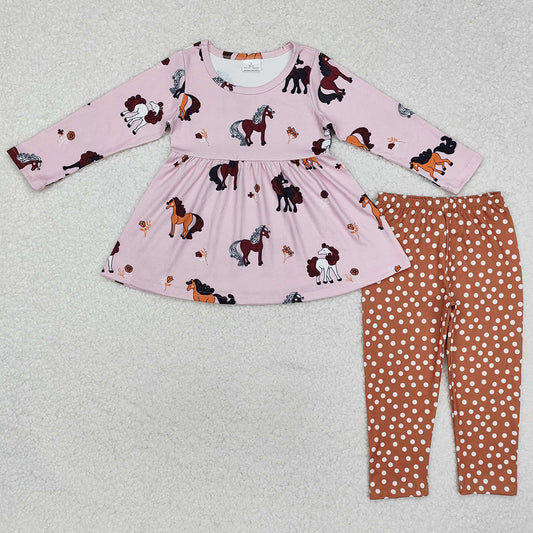 Baby Girls Clothes Horses Ruffle Tunic Top Legging Pants Sets GLP2072