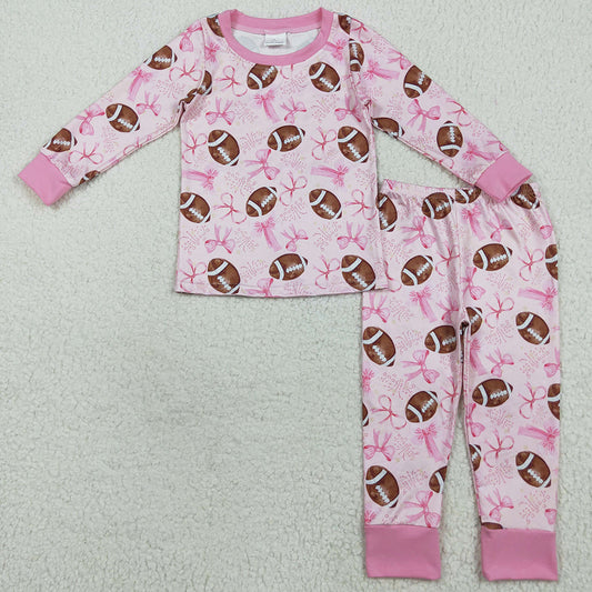 Baby Girls Pajamas Pink Football Bows Shirt Pants Pajamas Clothes Sets GLP1700 7.19
