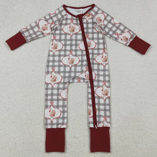 Baby Boys Rompers Turkey Checked Thanksgiving Zipper Footie Rompers LR2691 10.4