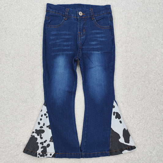 Baby Girls jeans Western Black White Cow Print Bell Denim Pants P0304