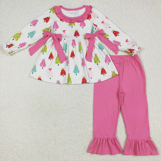 Baby Girls Clothes Christmas Bows Trees Tunic Ruffle Pants Sets GLP2422 6.25