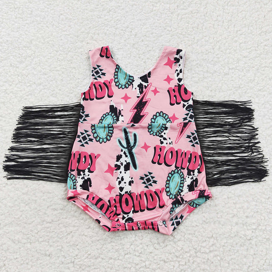 Baby Girls Rompers Western Tassel Howdy Pink Romper SR0324