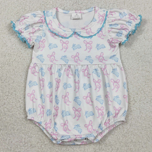 Baby Girls Rompers Short Sleeve Bows Rabbits Easter Collar Ruffle Rompers SR3938