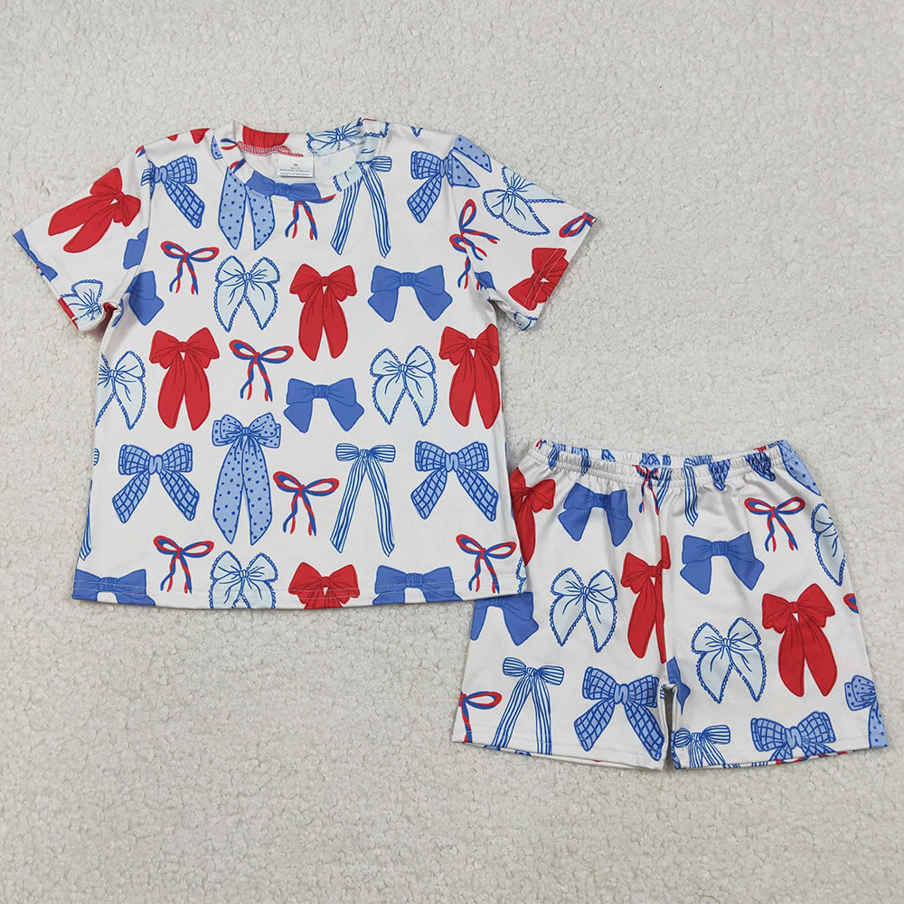 Baby Girls Clothes Blue Red Bows Top Shorts 4th of July Pajamas Clothes Sets GSSO2772 12.9