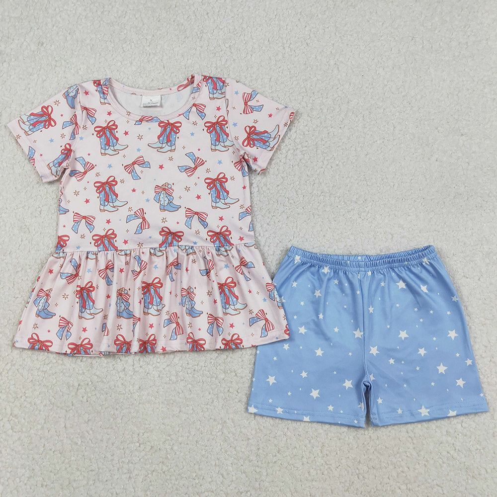 Baby Girls Clothes Bows Boots Stars Tunic Shorts Western July 4th Clothes Sets GSSO2837 12.10