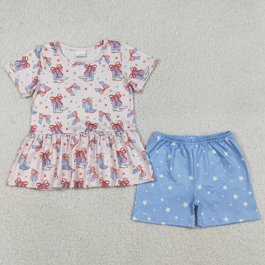 Baby Girls Clothes Bows Boots Stars Tunic Shorts Western July 4th Clothes Sets GSSO2837 12.10