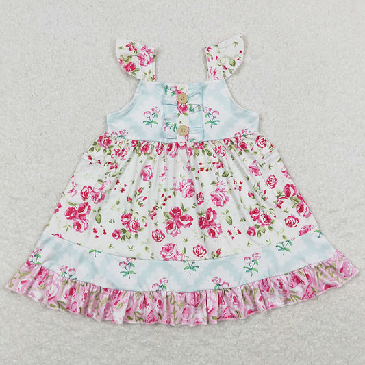 Baby Girls Dress Flower Flutter Sleeve Knee Length Dresses GSD0498