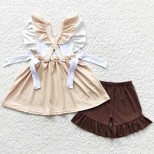 Baby Girls Clothes Western Sunflower Cow Embroidery Tunic Shorts Sets GSSO0233 6.28