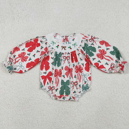 Smocked Baby Girls Bows Holly Bows Plaid Christmas Ruffle Rompers LR2217 11.3