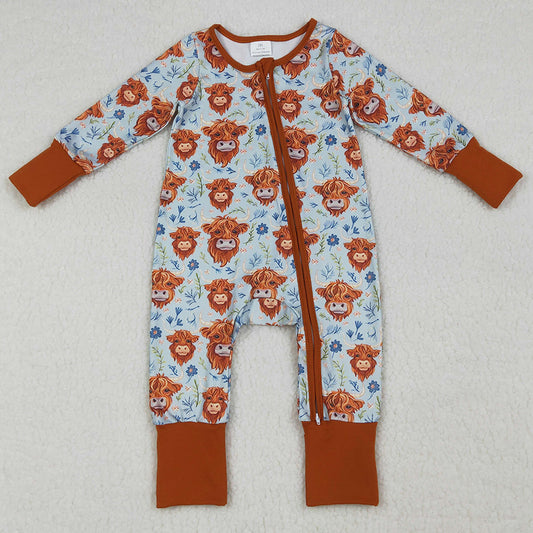 Baby Girls Rompers Highland Cows Flowers Western Two Way Zip Convertible Rompers LR1787