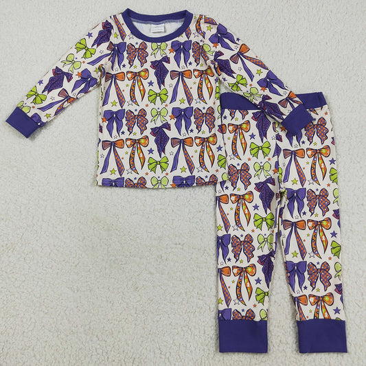 Baby Girls Pajamas Purple Green Bows Stars Plaid Top Pant Pajamas Set GLP2566 8.13