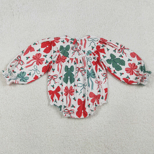 Smocked Baby Girls Bows Holly Bows Plaid Christmas Ruffle Rompers LR2217 11.3