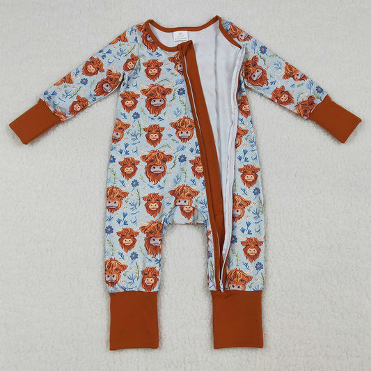 Baby Girls Rompers Highland Cows Flowers Western Two Way Zip Convertible Rompers LR1787