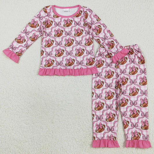 Baby Girls Pajamas Pink Bows Footballs Top Pant Sleepwear Pajamas Set GLP2535 8.16