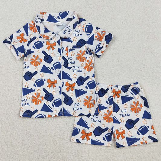 Baby Girls Pajamas Cheer Navy Football Button Top Shorts Sleepwear Sets GSSO2675 9.2