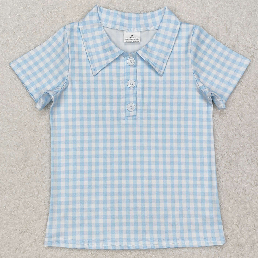 Baby Boys T-shirts Blue Checkered Buttons Shirts Tops BT1125
