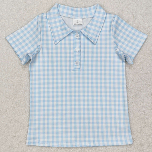 Baby Boys T-shirts Blue Checkered Buttons Shirts Tops BT1125