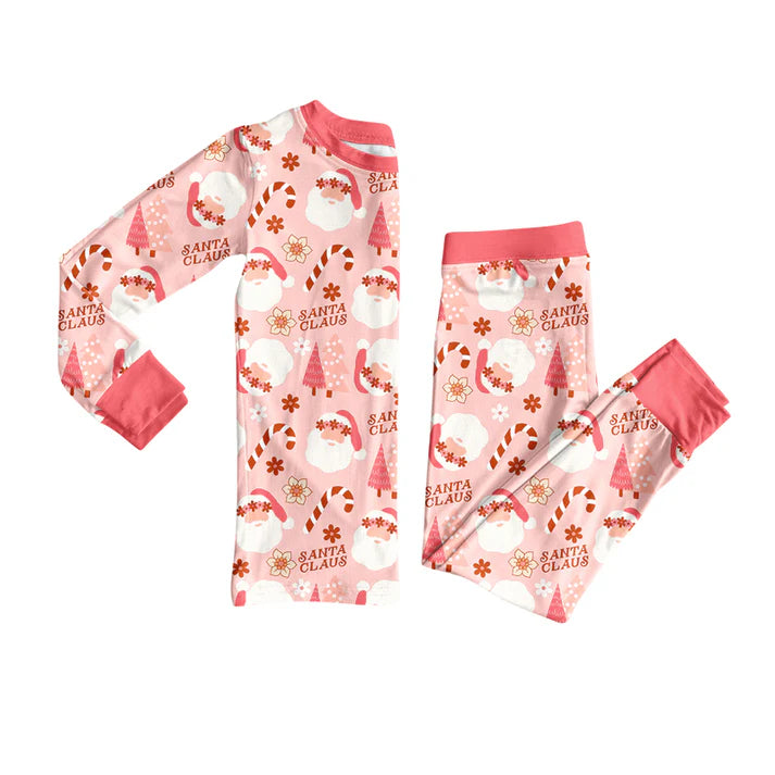 Preorder (moq 5)Baby Girls Long Sleeves Peach Santa Candy Cane Ruffle Knee Length Dress 7.26