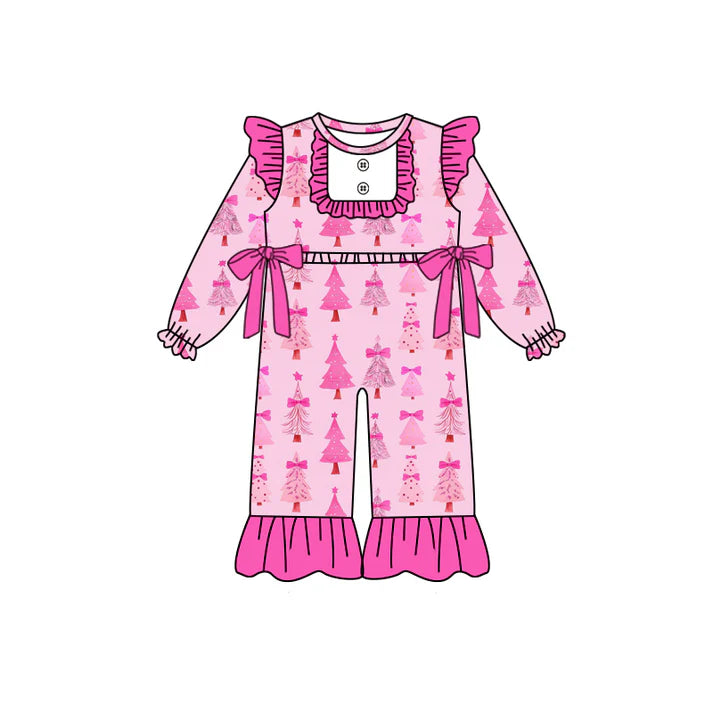 Preorder(moq 5)Baby Girls Christmas Pink Trees Bows Rompers 8.12