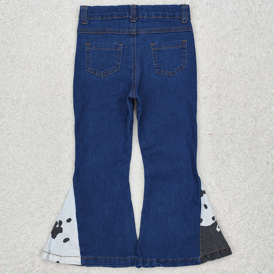 Baby Girls jeans Western Black White Cow Print Bell Denim Pants P0304