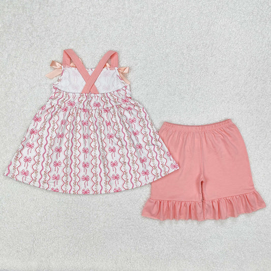 Baby Girls Clothes Pink Flowers Bows Tunic Top Ruffle Shorts Clothes Sets GSSO2094
